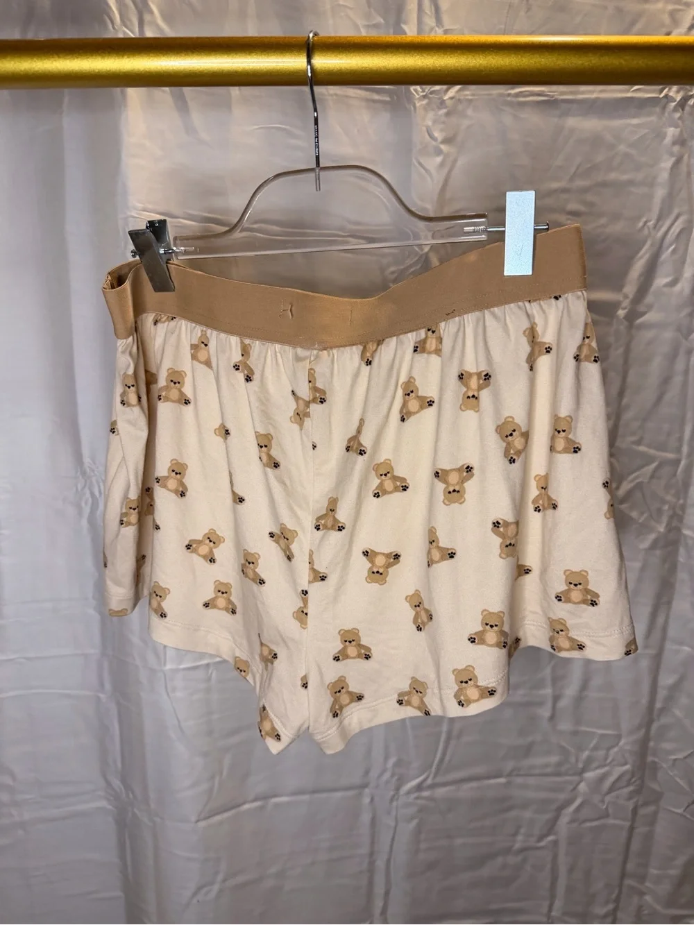 Women's Beige Teddy Print Sleep Shorts with Elastic Waist